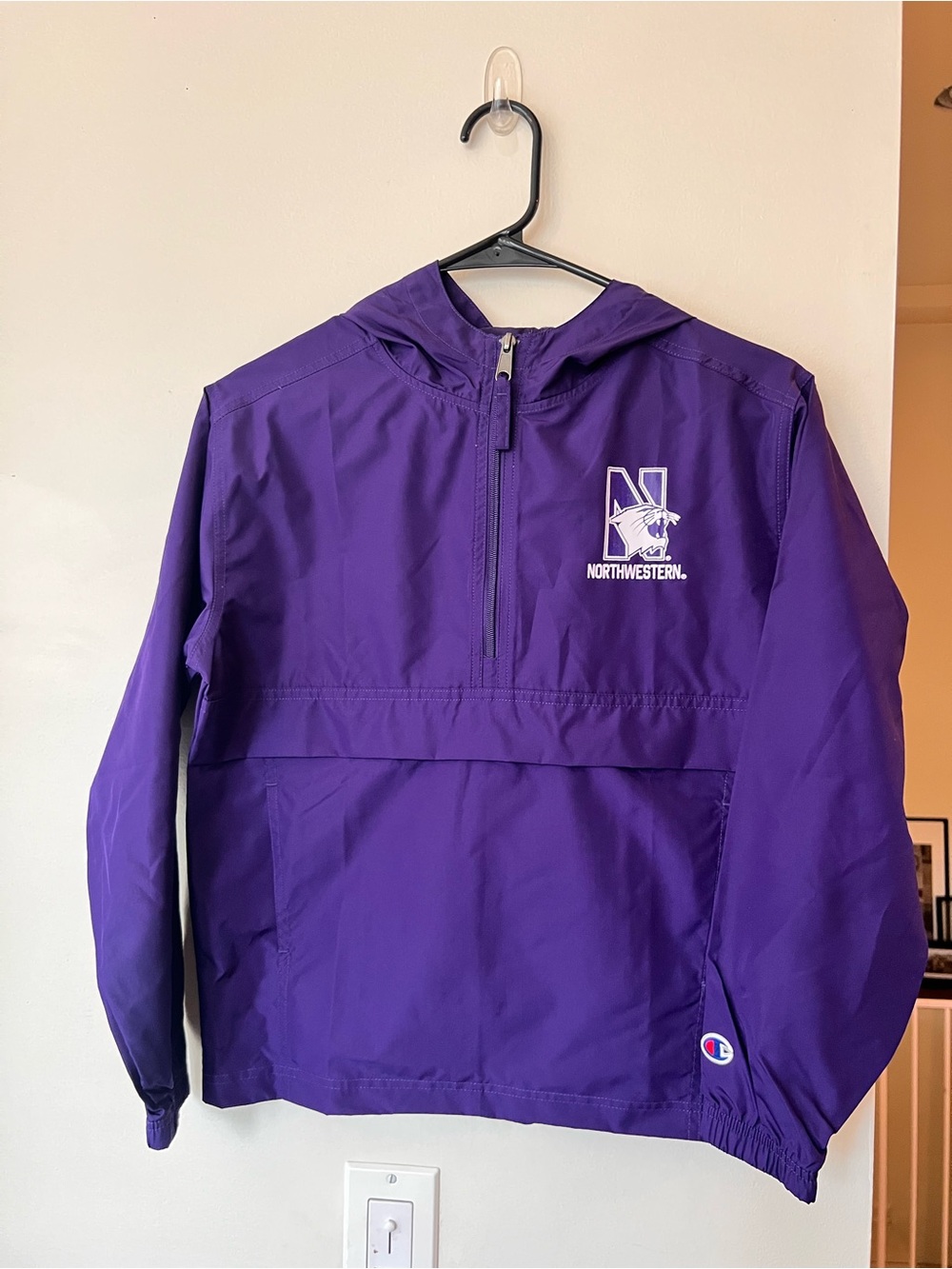 NWT Champion Northwestern Wildcats Kids Half-Zip Windbreaker Youth M